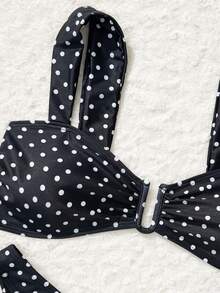 Swim Mod 波点设计时尚沙滩比基尼套装，女童款，夏季热销单品 - 黑色 - 查看 7