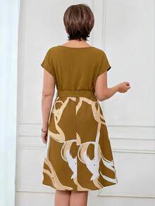 Miaspire 女士休闲通勤印花拼接连衣裙，夏季 - 黃色 - 查看 2