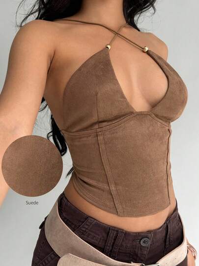 Aloruh Women's Y2K Solid Color Hollow Out Criss-Cross Halter Neck Fitted Sexy Top Fall  Fall  For Women All S Women Fall S For Women Fall S Autumn  Women's Fall  Tops For School Chic Top Concert Women Raves Festival Country Concert Ibizas Nashvilles Western Wear Women Western Boho Streetwear Tropical Gyaru