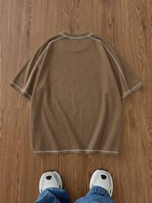 Manfinity Unisex 男士针织休闲日常宽松短袖T恤 - 棕色 - 查看 2