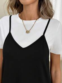 Easowa 女士纯色圆领短袖T恤和吊带休闲连衣裙套装 - 彩色 - 查看 6