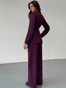 Aloruh 紫色优雅商务西装外套和裤子套装 - 中紫紅色 - 查看 3