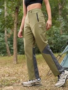 SHEIN In My Nature Women's Zipper Pocket Straight Loose Outdoor Pants - Army Green - View 3