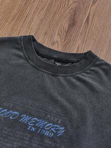 SWAVVY 男士针织休闲日常宽松长袖T恤，印有英文图案，年轻时尚 - 黑色 - 查看 3