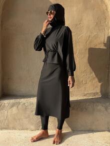 Swim Mulvari Women's Modest Solid Color Burkini Set - Black - View 1