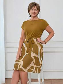 Miaspire 女士休闲通勤印花拼接连衣裙，夏季 - 黃色 - 查看 4