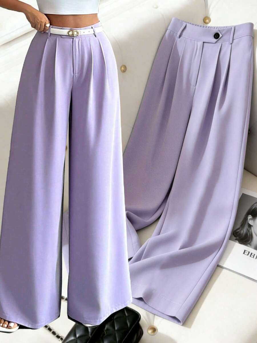 Selianne Quần ống rộng rộng rãi màu tím, quần dài maxi mùa hè thẳng giản dị dành cho nữ - Màu tím hoa cà - Xem 1
