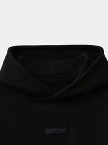 SWAVVY 男士针织休闲日常纯色宽松连帽卫衣 - 黑色 - 查看 4