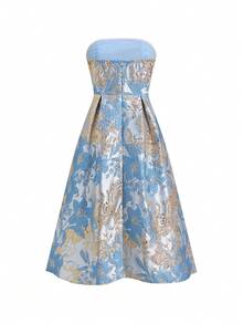Ellevyn Elegant Jacquard Strapless Dress For Party - Blue - View 2
