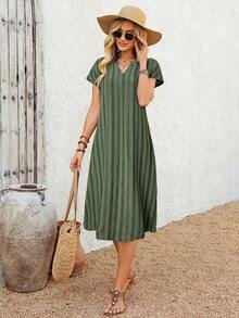 EMERY Vestido casual y de viaje de longitud media de unicolor para mujer - Verde Oscuro - Ver 4