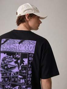 SWAVVY 宽松男士针织休闲印花T恤 - 黑色 - 查看 7