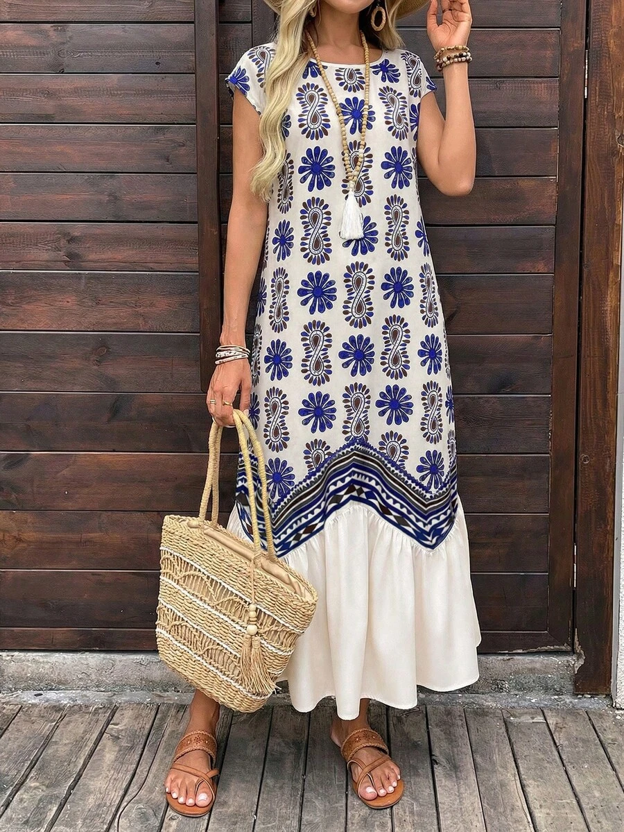 EMERY ROSE 女士长裙 夏季连衣裙 女士夏季服装 乡村音乐会服装 度假连衣裙 沙滩连衣裙 - 藍色 - 查看 1