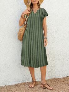 EMERY Vestido casual y de viaje de longitud media de unicolor para mujer - Verde Oscuro - Ver 2