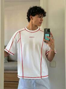 Manfinity Unisex 男士针织休闲日常宽松短袖T恤 - 白色 - 查看 4