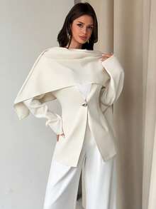 Firerie 女士优雅简约时尚通勤都市风新街头风日常百搭V领围巾金属扣长袖束腰白色西装外套 - 白色 - 查看 4