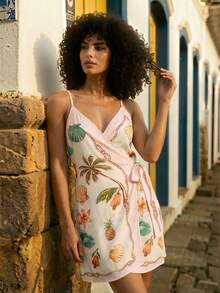 CAJUNI 热带度假可爱度假迷你裙 - 米色 - 查看 6