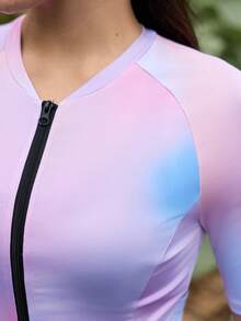 SHEIN In My Nature Women's Cycling Jersey - Summer Racing Short Sleeve, MTB Top With Zipper & Back Pockets - Pink - View 4