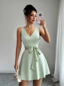 Elenzga Vestido elegante sin mangas para uso diario en verano para mujer - verde menta - Ver 2