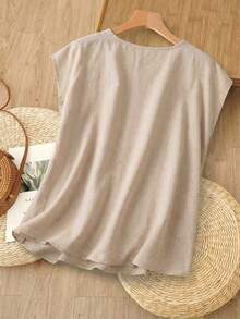 Rusticease Women's Summer Vacation Casual Embroidered Shirt - Khaki - View 6