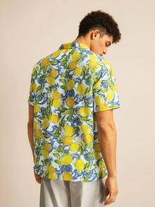 SWAVVY Vacation Style Digital Print Lapel Short Sleeve Button-Up Shirt For Men - Blue - View 2