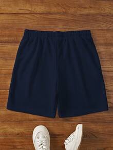 Manfinity NXTstreet 男士休闲纯色抽绳腰短裤，夏季百搭 - 寶藍色 - 查看 2