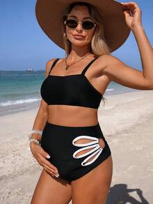 SHEIN Maternity Beach Bikini Set - Black - View 5