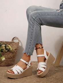 230 Sandalias de plataforma tipo cuña plastico con hebilla ajustable ligeras - blanco - Ver 8