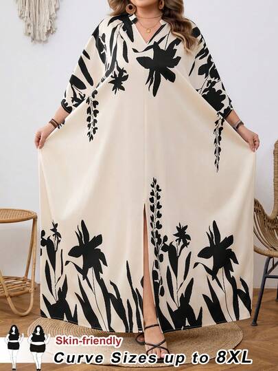 SHEIN CURVE+ Plus Size Women's Loose Long Floral Print Dress