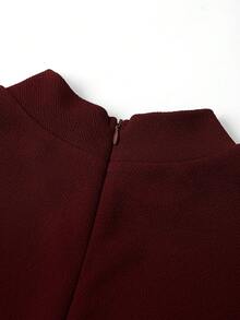 Ellevyn Fitted Round Neck Romantic Elegant Layered Ruffle Sleeve Dress - Burgundy - View 5