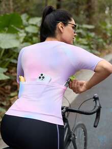 SHEIN In My Nature Women's Cycling Jersey - Summer Racing Short Sleeve, MTB Top With Zipper & Back Pockets - Pink - View 1