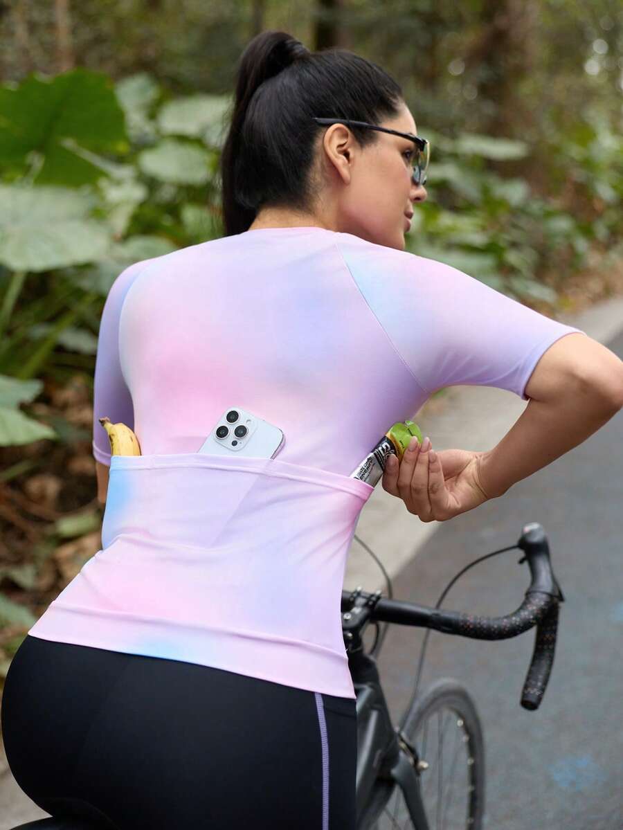SHEIN In My Nature Women's Cycling Jersey - Summer Racing Short Sleeve, MTB Top With Zipper & Back Pockets - Pink - View 1