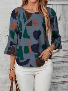 EMERY ROSE Áo kiểu đồng quê dành cho nữ - Màu xanh bụi bặm - Xem 3