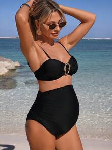 Swim Vcay بكيني أحادي اللون للحوامل للعطلات الشاطئية - الأسود - مشاهدة 4
