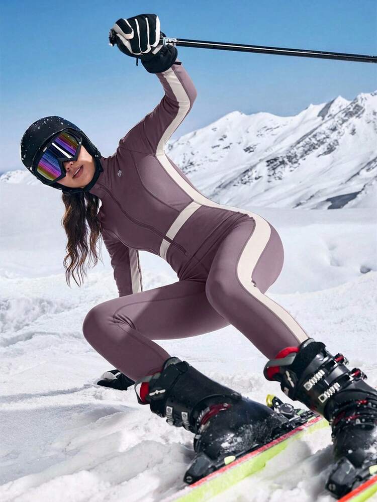 In My Nature 女士撞色长袖拉链连体滑雪服，适合户外滑雪，女士滑雪服 - 紫羅蘭色 - 查看 5