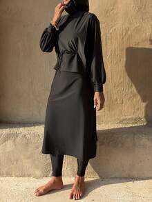 Swim Mulvari Women's Modest Solid Color Burkini Set - Black - View 7