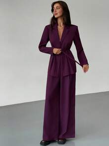 Aloruh 紫色优雅商务西装外套和裤子套装 - 中紫紅色 - 查看 5
