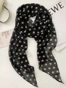 Joivida 1条/2条装法式复古棕色波点长款真丝围巾，女士百搭多功能头巾、围巾、颈饰 - 絲巾 - 查看 13