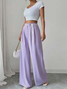 Selianne Quần ống rộng rộng rãi màu tím, quần dài maxi mùa hè thẳng giản dị dành cho nữ - Màu tím hoa cà - Xem 8