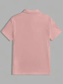 SWAVVY Men's Casual Solid Color Short Sleeve Knit Polo Shirt,Soft Pink,Summer,Golf,Versatile Men's Clothes,Collar Pink Tops - Pink - View 2