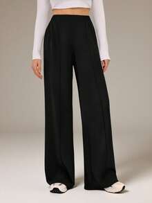 SHEIN Tall Quần ống rộng màu đen trơn kiểu Y2K, quần tây công sở, thích hợp cho mùa thu đông. - màu đen - Xem 4