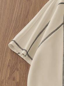 Manfinity Unisex 男士针织休闲日常宽松短袖T恤 - 卡其色 - 查看 5