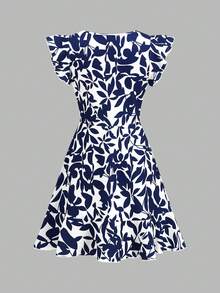 Ellevyn Ruffle Sleeve Waist Cinched A-Line Dress - Royal Blue - View 2