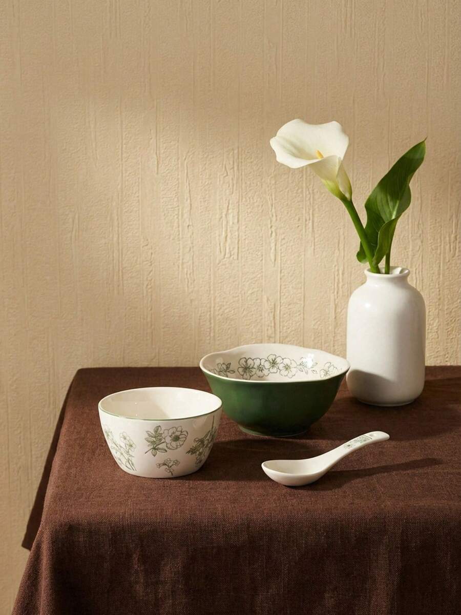 Cirelle Bát gốm sứ nung ở nhiệt độ cao SOLECASA, lý tưởng cho bát đựng súp, bát đựng ngũ cốc, bát đựng mì, bát đựng món tráng miệng, thích hợp sử dụng trong lò vi sóng, máy rửa chén và lò nướng - Màu vàng kem - Xem 1