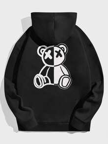 NORVETH Men's Casual Bear Print Hoodie Sweatshirt - Black - View 1