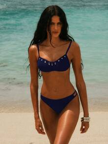 Oceva 女士纯色泳装套装，适合度假和海滩穿着 - 藏蓝色 - 查看 5