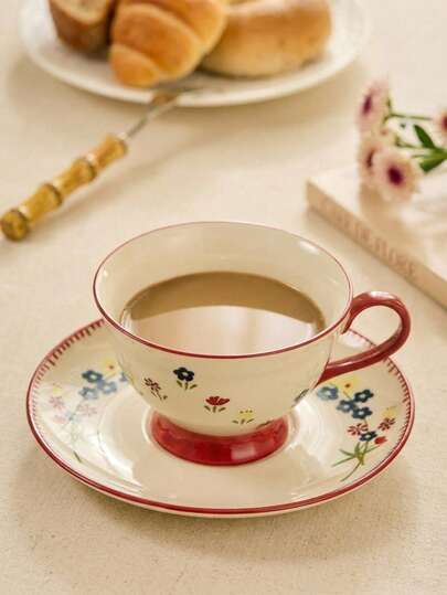 Cirelle 陶瓷咖啡杯碟，下午茶杯，适用于拿铁/茶，可在办公室、家庭和咖啡馆使用，适用于洗碗机和微波炉