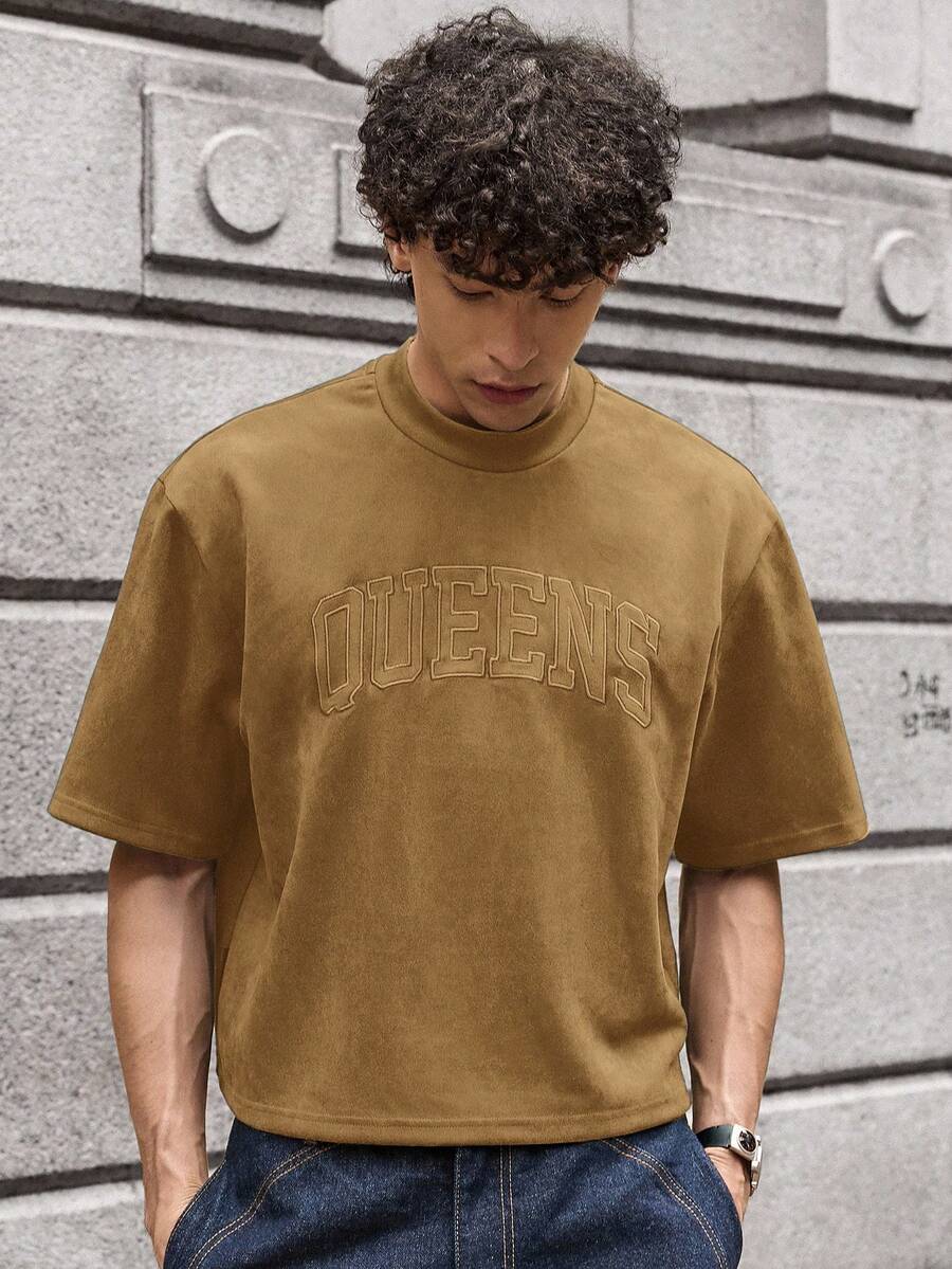 SWAVVY Men's Knit Casual Daily Loose Short Sleeve T-Shirt - Brown - View 1