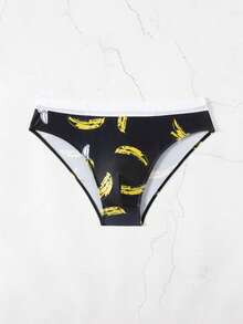 Manfinity KASUA Men's Vacation Beach Banana Print Swim Briefs Mens Swim Brief Mens Swimwear - Black - View 1