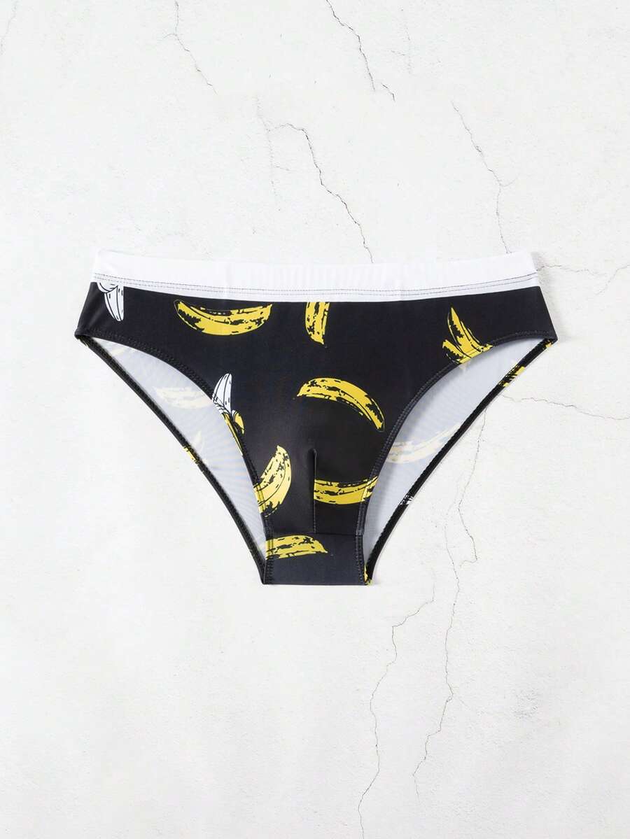 Manfinity KASUA Men's Vacation Beach Banana Print Swim Briefs Mens Swim Brief Mens Swimwear - Black - View 1