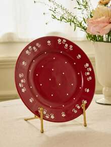 Cirelle Vajilla de cerámica esmaltada de alta temperatura con platos con diseño floral de SOLECASA, fácil de limpiar, apta para microondas y lavavajillas - Rojo y blanco - Ver 3